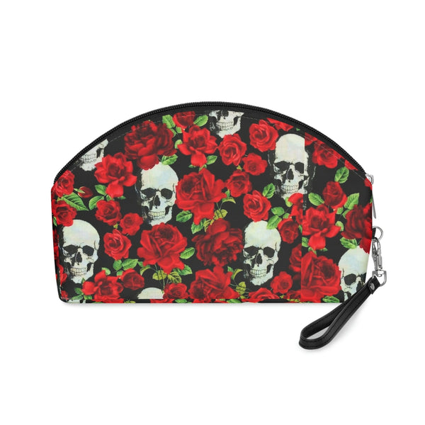 Skull Head Roses Leather Removable Strap Makeup Bag