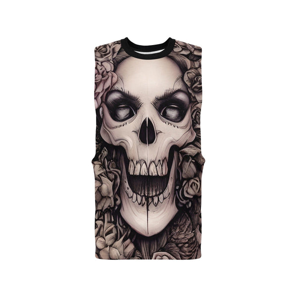 Skull Face Laughing Floral Men's Open Sides Workout Tank Top