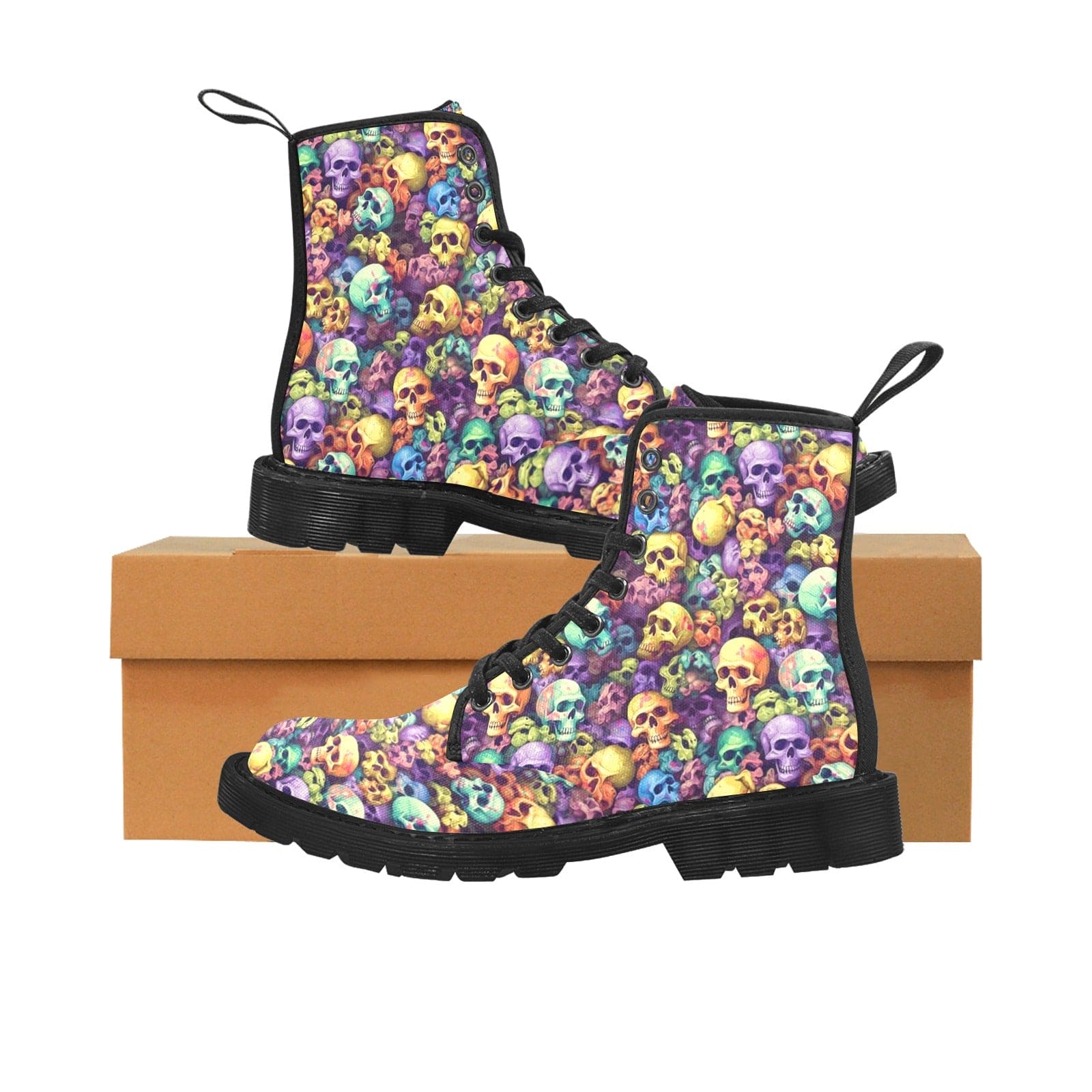 Women's Colorful Sugar Skull Pattern Martin Boots