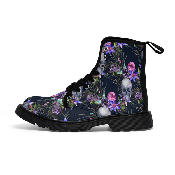 Women's Purple Skull Floral Canvas Boots