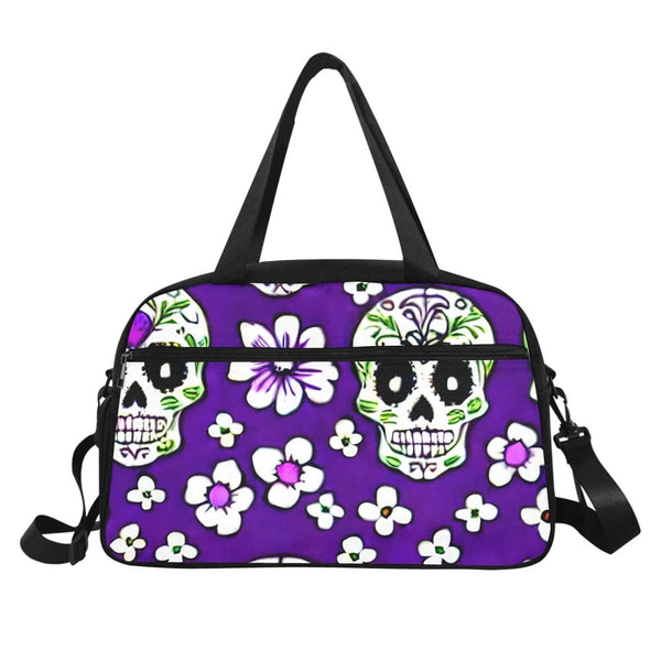 Skull Floral Purple Sports Bag With Shoe Compartment
