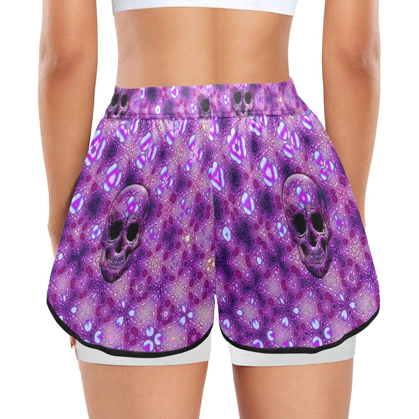 Women's Purple Skull Sports Shorts with Compression Liner
