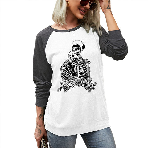 Skull Lovers Women's Two-Colors Crew Neck Printed Casual T-shirt