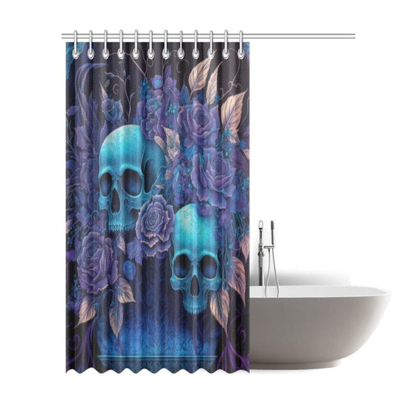 Skulls Blue Floral Shower Curtain 72"x 84"