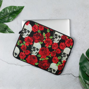 Skull Red Floral Print Laptop Sleeve