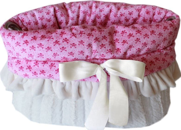 Baby Blue or Pink Skulls Reversible Snuggle Bugs Pet Bed, Bag, and Car Seat All In One