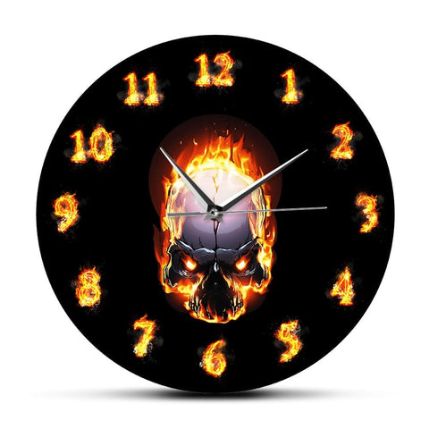 Demon Skull With Fire Burning Numbers Wall Clock