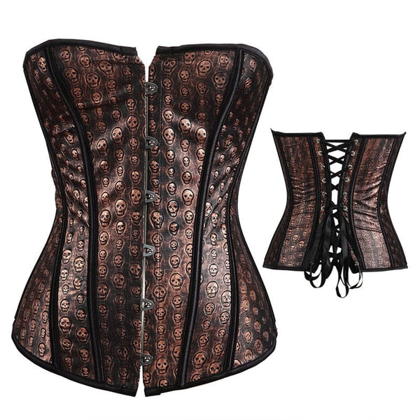 Skull Print Brown Over bust Corset Steampunk
