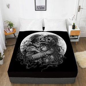 Two Skulls Kissing Fitted With Elastic Bed Sheet - Skull Clothing and Accessories Skull only Merchandise