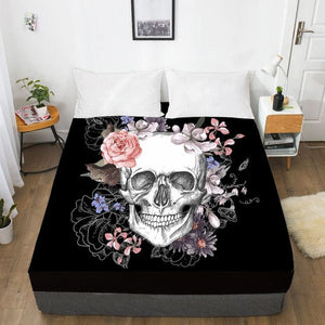 Skull Flowers Fitted With Elastic Bed Sheet - Skull Clothing and Accessories Skull only Merchandise