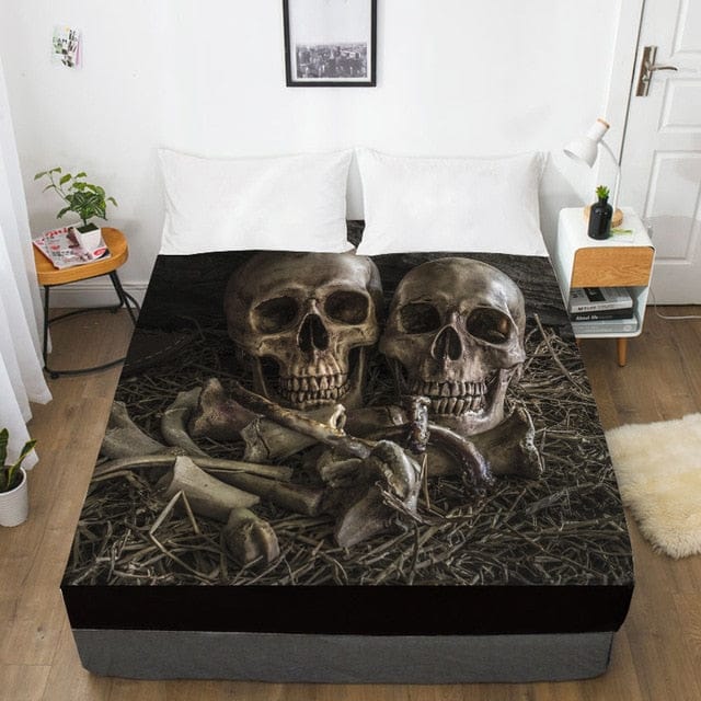 Two Skulls Graveyard Fitted With Elastic Bed Sheet - Skull Clothing and Accessories Skull only Merchandise