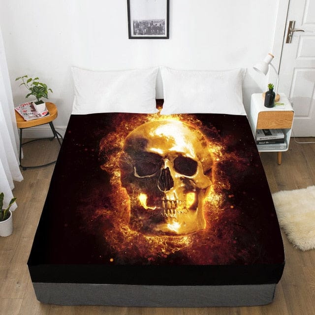 Fire Skull Fitted With Elastic Bed Sheet - Skull Clothing and Accessories Skull only Merchandise