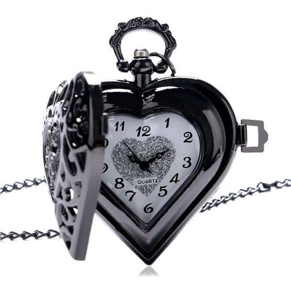 Silver Heart Shaped Hollow Elegant Quartz Pocket Watch