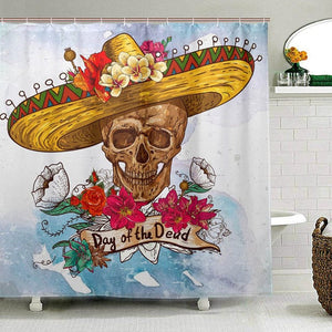 Day of the Dead Sugar Skull Waterproof Shower Curtain With 12 Hooks