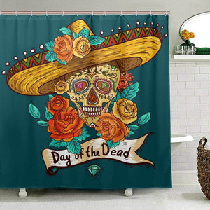 Day of the Dead Mexican Sugar Skull Waterproof Shower Curtain With 12 Hooks