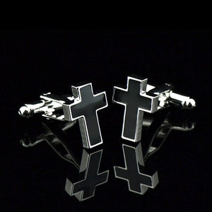 Fashion Silver Color Copper Black Enamel Cross Cufflinks