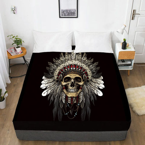 Indian Skull Elastic Fitted Sheet Queen/King Bed Sheets