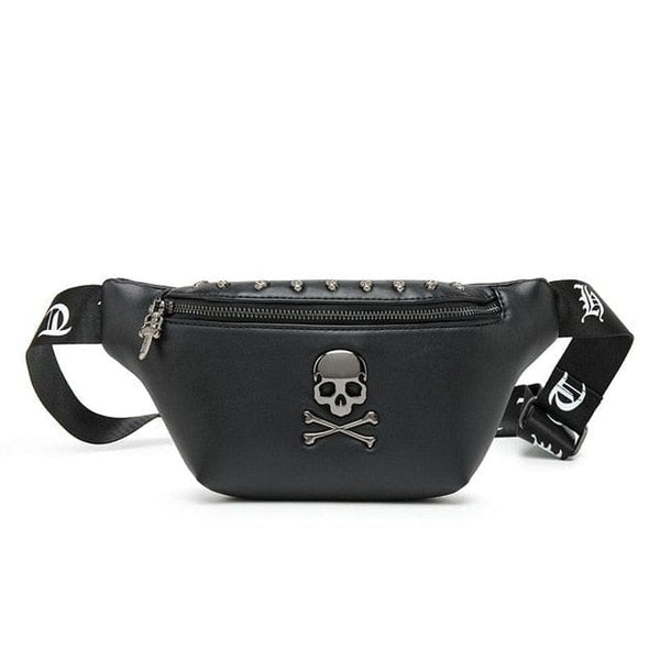 Rock Skull Unisex Rivet Luxury Black Fanny Pack Leather - Skull Clothing and Accessories Skull only Merchandise