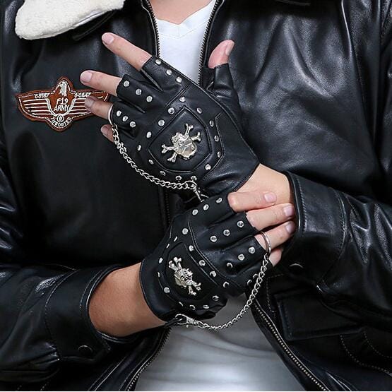 Punk Rivet Skull Half finger gloves - Skull Clothing and Accessories Skull only Merchandise