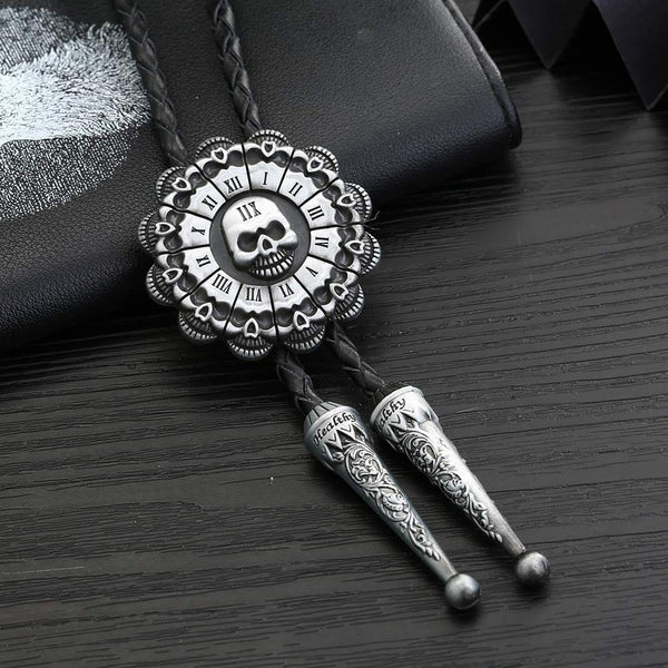 Skull Head Sunflower Bolo Tie Leather Rope Necktie - Skull Clothing and Accessories Skull only Merchandise