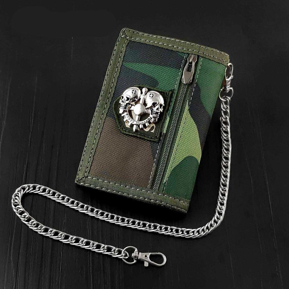 Skull Canvas Trifold Card Holder Wallet With safe Chain - Skull Clothing and Accessories Skull only Merchandise