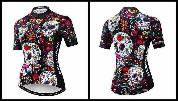 Women's Sugar Skull Flowers Cycling Jersey