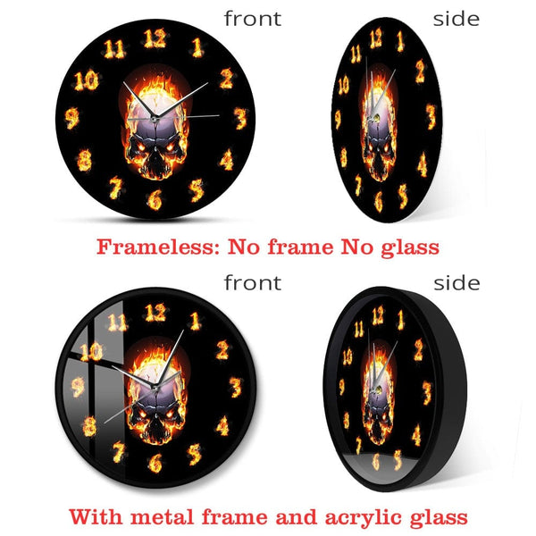 Demon Skull With Fire Burning Numbers Wall Clock