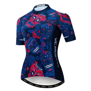 Women's Blue Red Skull Cycling Jersey