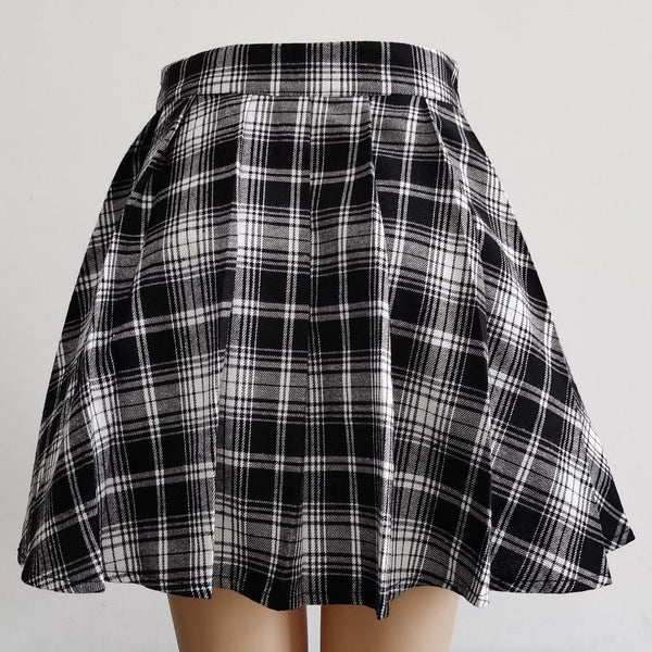 Women's Pleated Plaid Mini High Waist Skirt