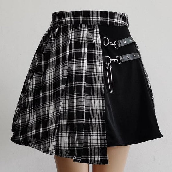 Women's Pleated Plaid Mini High Waist Skirt