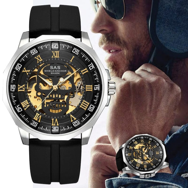Skull Design Vintage Mechanical Watches Silicone Strap