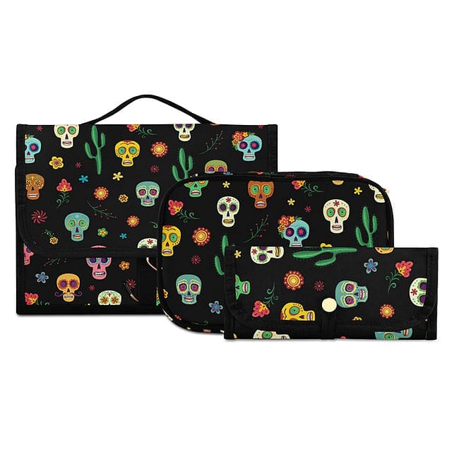 3pcs Skull Printed Cosmetic or Toiletry Bag Travel Accessories 9 Patterns