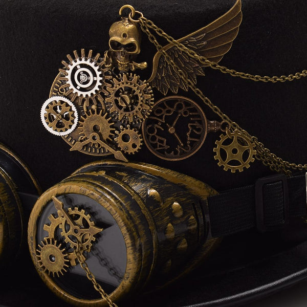 Steampunk Gothic Goggles Vintage Chains Skull Wings Top Hat