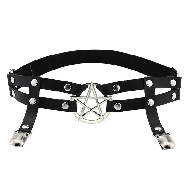 Gothic Pentagram Leather Garter Leg Ring