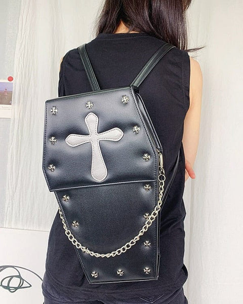 Punk Goth Style Women's Coffin Shape Black Backpack