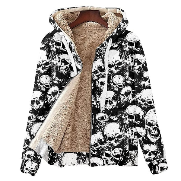 Men's Fleece Hooded Skull Zipper Jacket