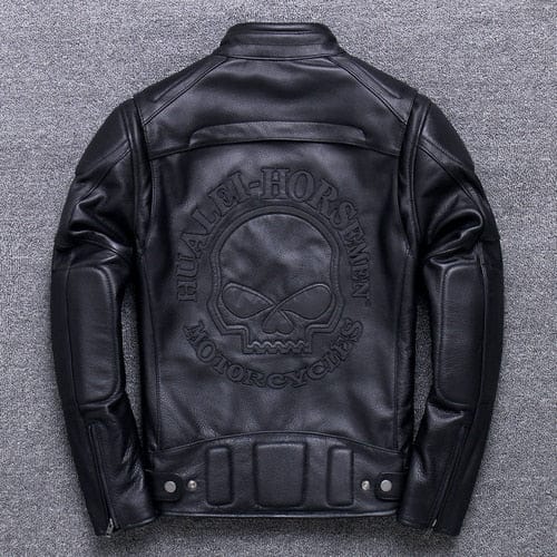 Men's Genuine Leather Embroidery Skull Cowhide Jacket