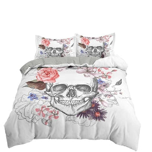 2/3pcs Skull Flowers Duvet Cover Set With Pillowcase