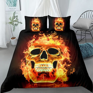 2/3pcs Fire Skull Duvet Cover Set With Pillowcase