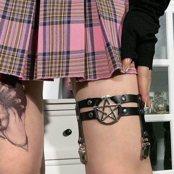 Gothic Pentagram Leather Garter Leg Ring