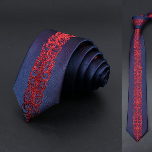 Necktie Black Red Floral Paisley Skinny 6cm Ties