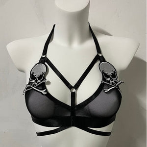 Skull Head Embroidery Patch Adjustable Cage Bra