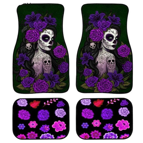 Floral Skull Day of the Dead Print Floor Mats For Cars 21 Colors