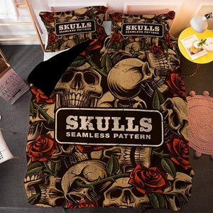 Skull & Roses Duvet Cover Set With Pillowcase 2/3pcs