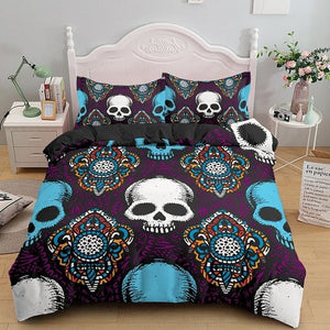 Purple Blue Skull Duvet Cover Set With Pillowcase 2/3pcs