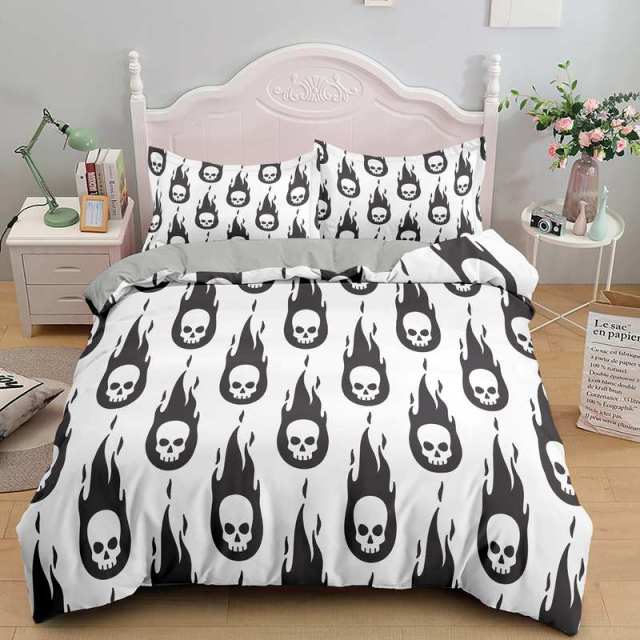 3D Whiye Black Skull Printed Bedding Set Duvet Cover