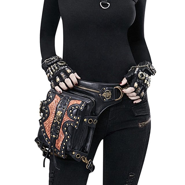 Steampunk Leather Retro Skull Rivet Leg Bags