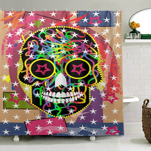 Mexican Skull Stars Colorful Shower Curtain With 12 Hooks