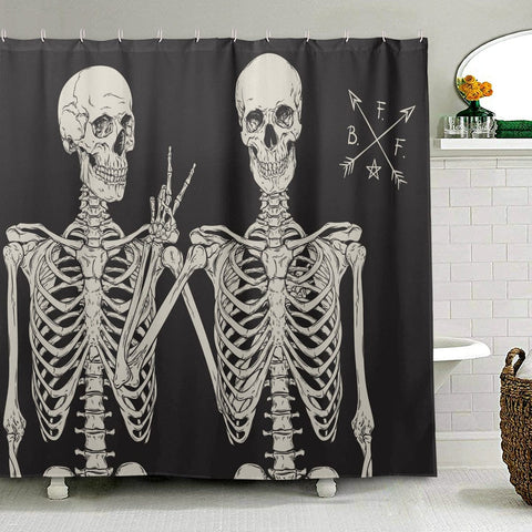 Skull Skeleton Print Polyester Fabric Waterproof Shower Curtain 12 Plastic Hooks 4 Patterns