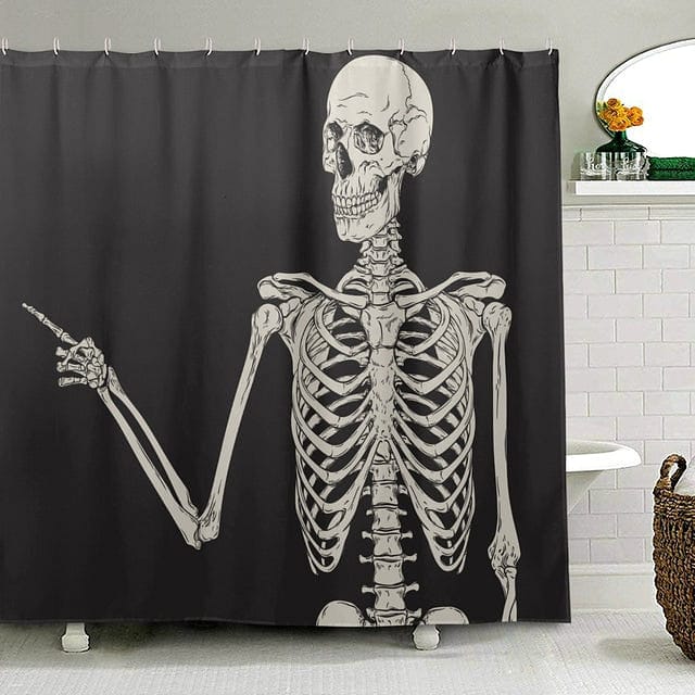 Skull Skeleton Print Polyester Fabric Waterproof Shower Curtain 12 Plastic Hooks 4 Patterns